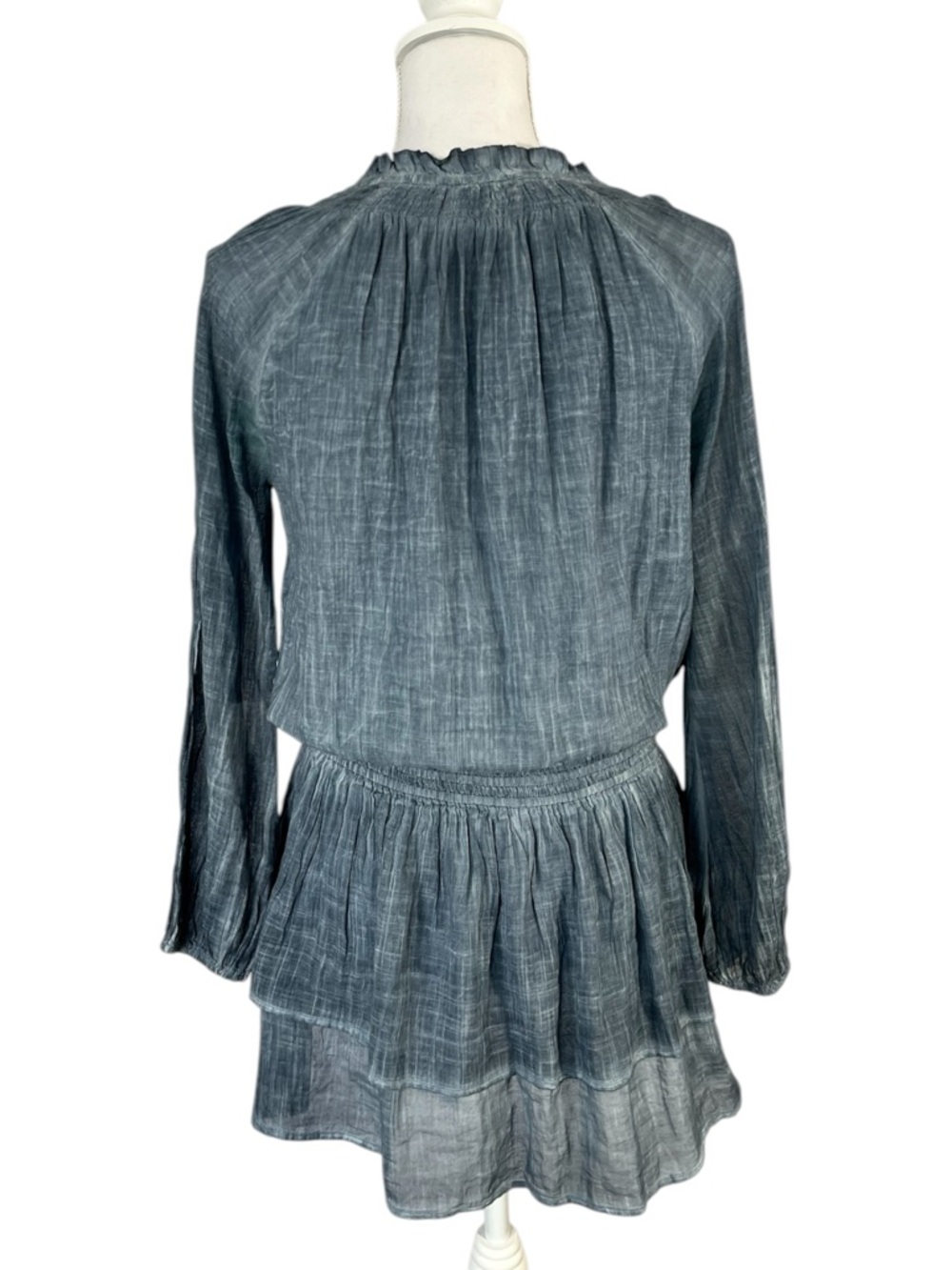 Natural Life blue tie dye smocked long sleeve peasant tunic tiered mini dress S - Picture 5 of 6